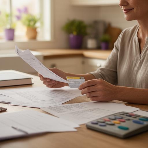 Confident Malibu teacher reviewing a credit card payoff plan at a kitchen table